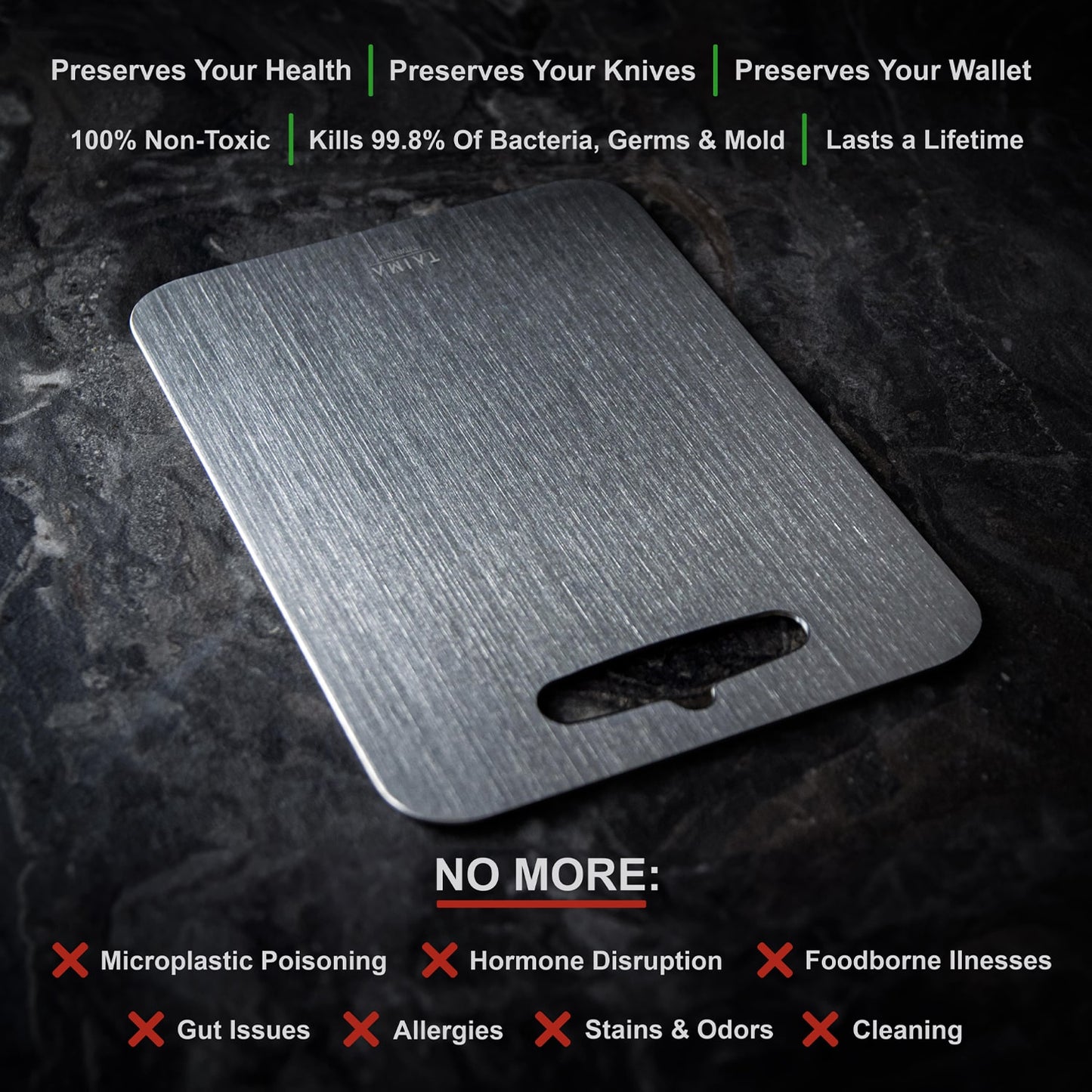 Original Taima™ 100% Pure Titanium Cutting Board + Mat + 5 Exclusive Guides