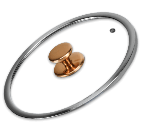 Metallic ring with a central gold knob on a black background