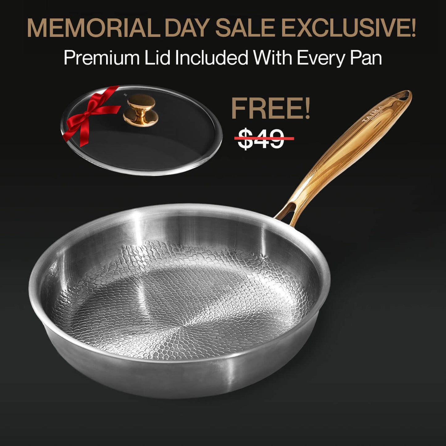 Titanium frying pan with golden handle
