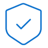 A blue hexagonal security-style icon with a white checkmark inside, shown on a plain white background.