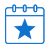 A blue calendar icon with a star inside, shown on a light gray background.