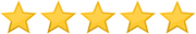 Five gold-outlined star icons arranged horizontally on a light gray background.
